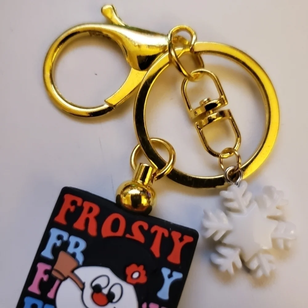 Hand Crafted Silicone Focal Beaded Retro Frosty The Snowman Keychain
